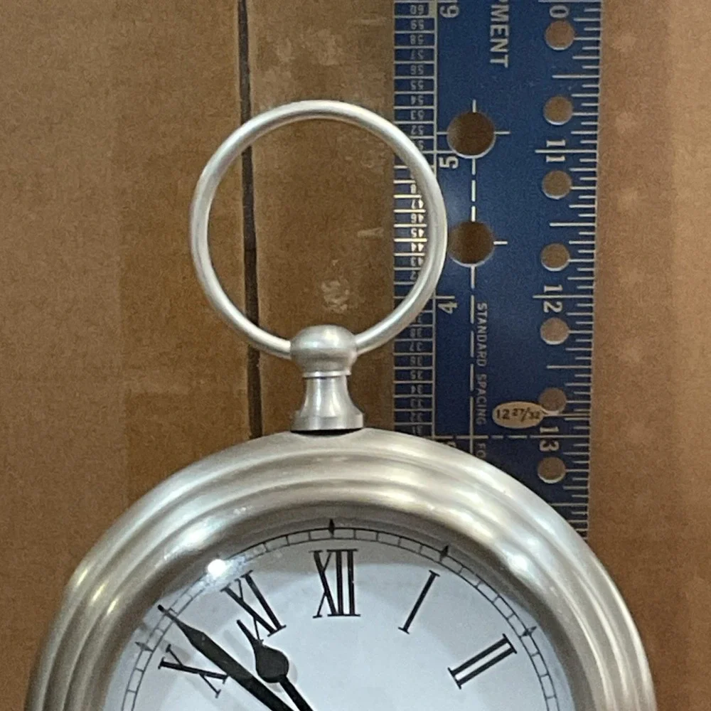 Pottery Barn Pocket Watch Clock with Easel Nickel Finish Round Working